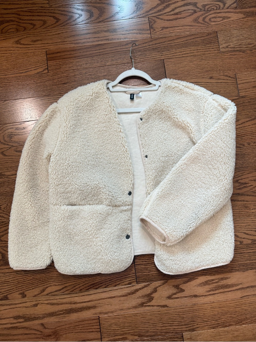 Cream Sherpa Snap-Front Jacket, Medium